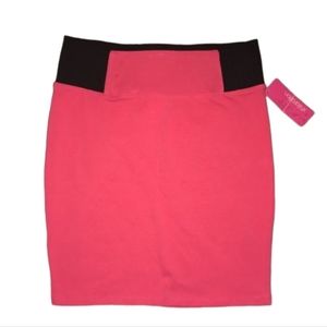 Xhilaration Coral Black Short Mini Skirt Elastic High Waist Band A Line Fitted